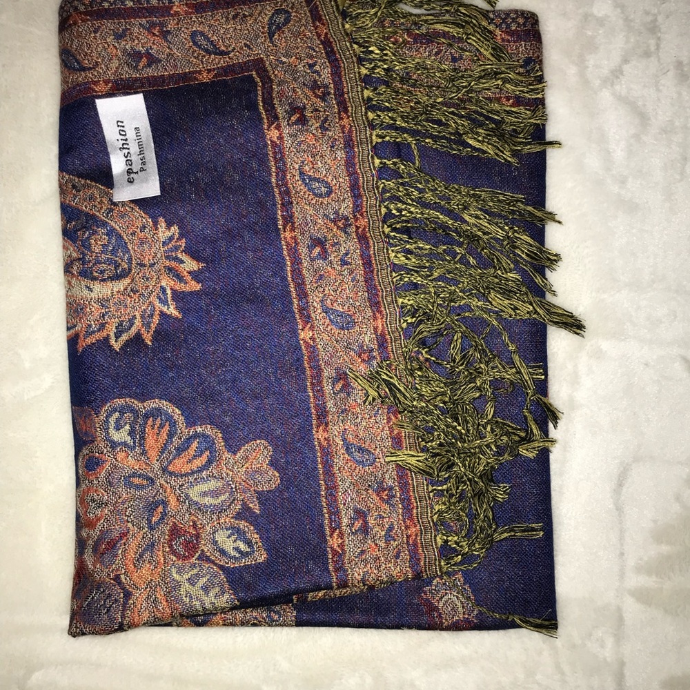 Soft Blue Scarf with Fringe